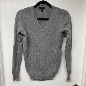 J.Crew Womens Gray Cable Knit V Neck Pullover Sweater Size Small Wool Blend